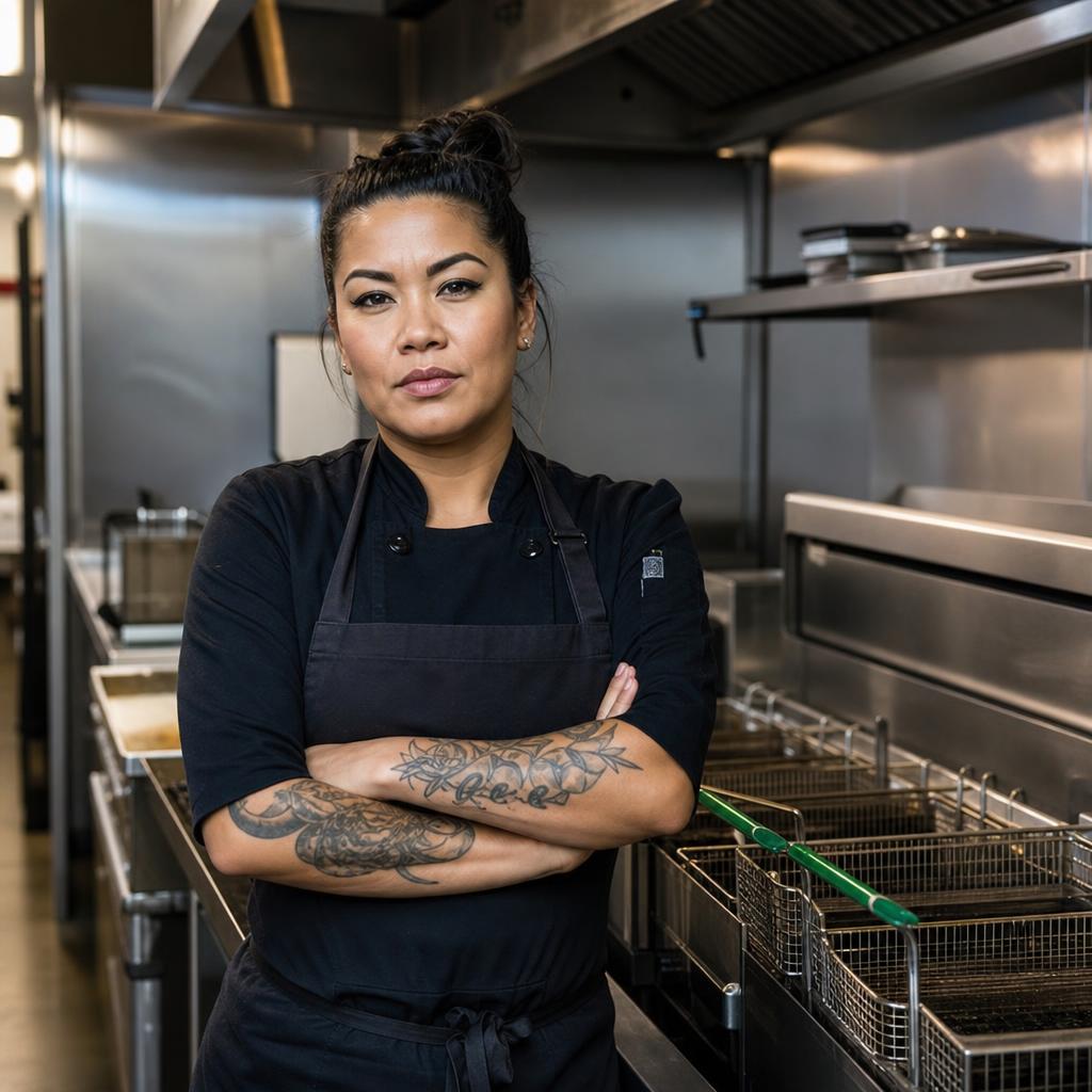 Woman kitchen manager using DebriXR in a restaurant